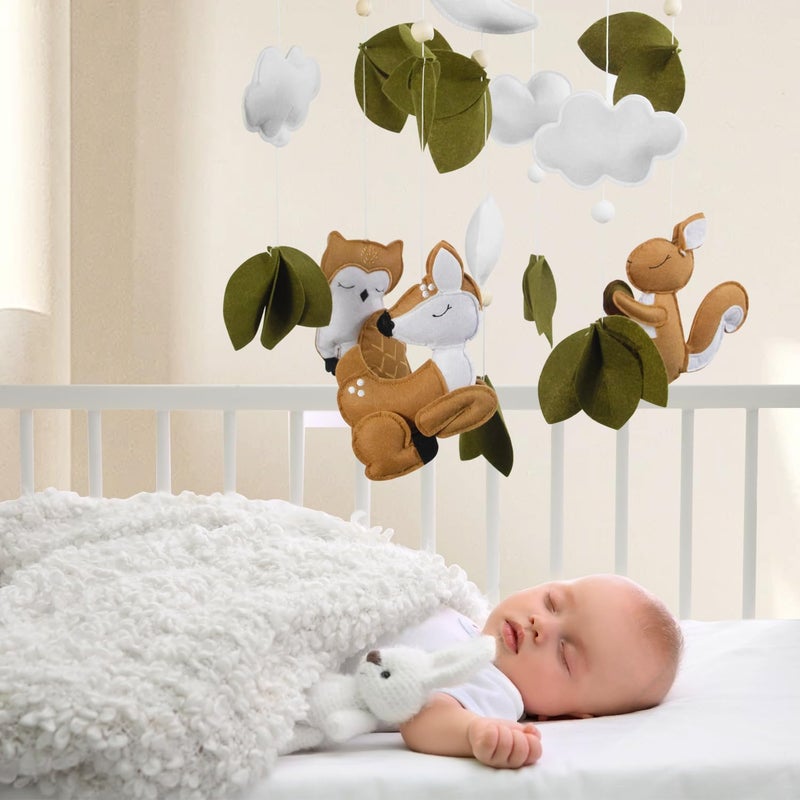 FEISIKE Woodland Animals Theme Bassinet Baby Nursery Mobiles with Modes Digital Music Box 3In1 Set-34 Inch Wooden Mobile Arm for Crib Mobile Hanger for Crib Baby Nursery Decor - Image 5